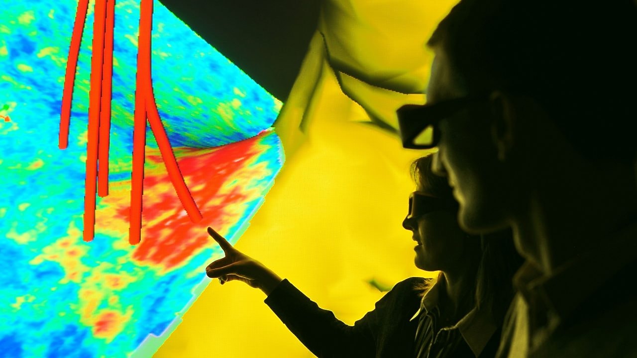 Farklı yüzey altı verilerinin nasıl entegre edilebileceğini belirten kuyu yollarını gösteren sismik görsel