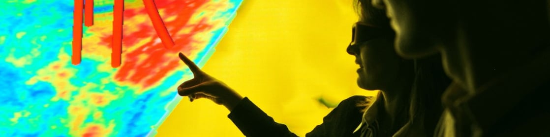Farklı yüzey altı verilerinin nasıl entegre edilebileceğini belirten kuyu yollarını gösteren sismik görsel 