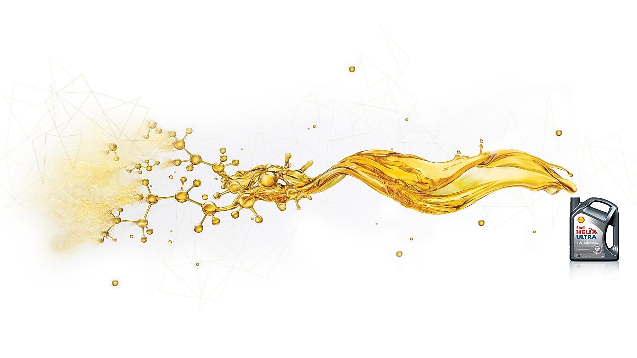 Üzerinde yağ akan Shell helix ultra paketi