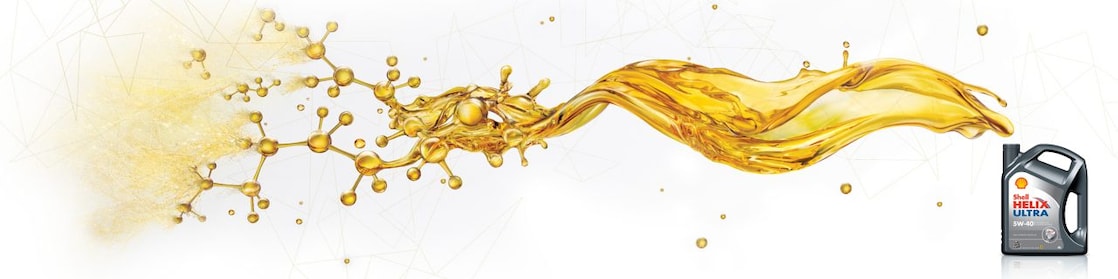 Üzerinde yağ akan Shell helix ultra paketi