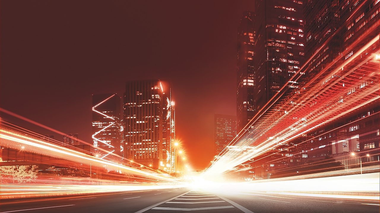 the light trails on the modern building background in china