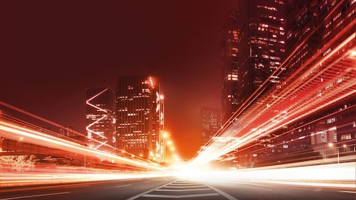 the light trails on the modern building background in china